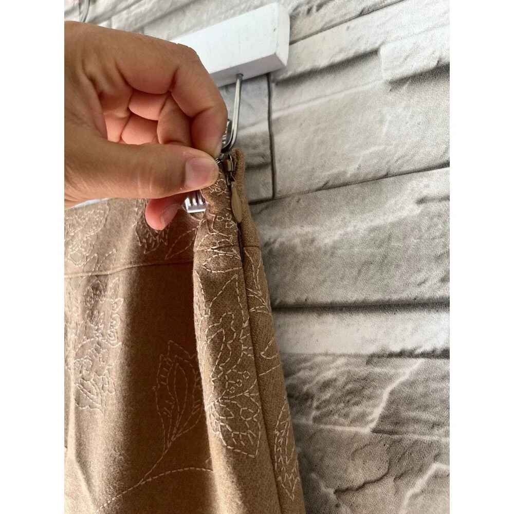 Ann Taylor Skirt Womens 2 Tan Embroidered Wool Blend Lined Mid Length Side Zip